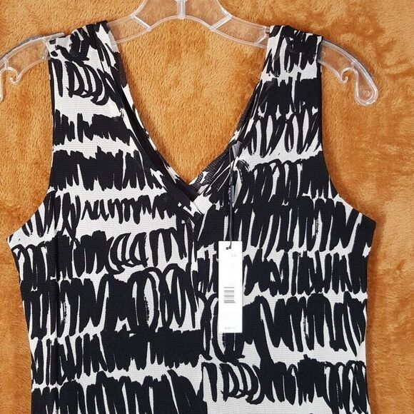 TAHARI Womens Dress Small Black White Fit Flare A-Line Sundress Midi Stretch - Picture 4 of 10